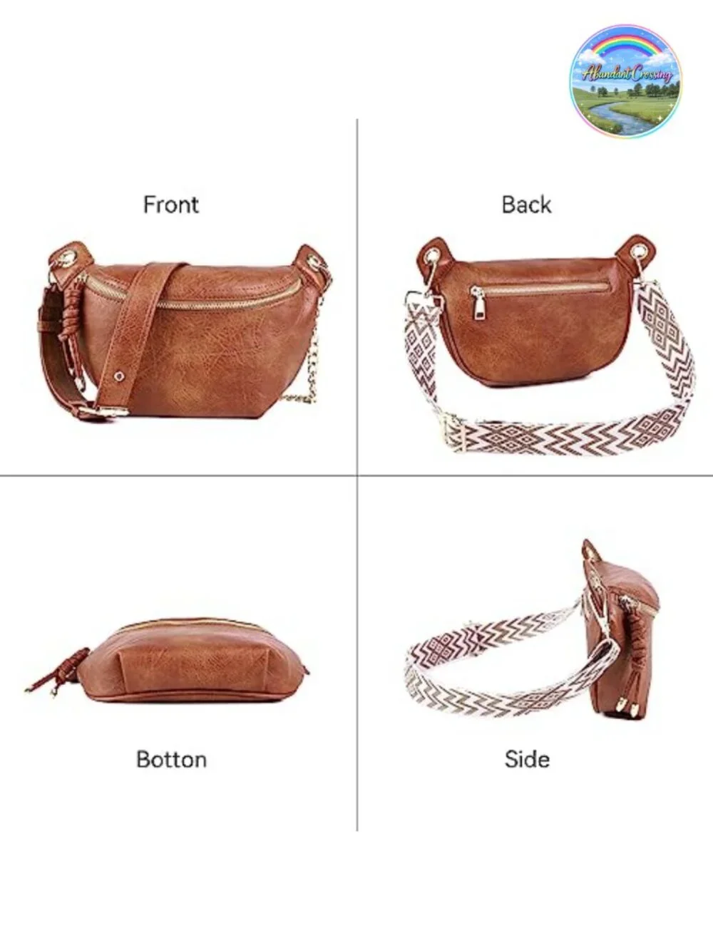 PU Leather Fanny Pack Waist Bag Crossbody Purse with 2 Adjustable Straps